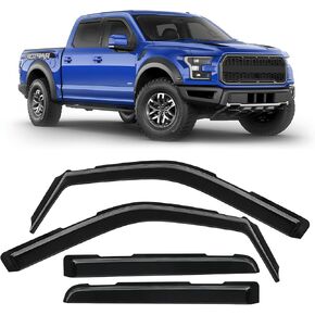 Out-Channel Rain Guards Fit for 2015-2025 Ford F150 SuperCrew, Window Rain Visors Guard Sun Shades Tape-on Vent Deflectors Update Design Carbon Fiber Black 4PCS in Kuwait