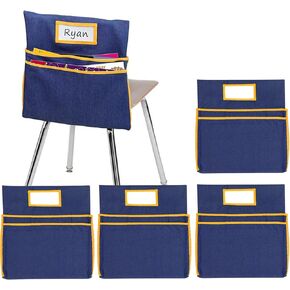 16 قطعة من مخطط جيوب الأصدقاء للكراسي مع جيبين للتخزين عالي التحمل، ظهر كرسي اللوازم المدرسية، منظم تخزين قياسي من الدنيم لكرسي الفصل الدراسي (أصفر) in Kuwait