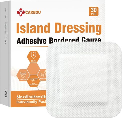 Carbou Island Dressing Bordered Gauze 4"x10" - 25 Sterile Individually Wrapped Pads | Non-Stick Center with Water-Resistant Adhesive Border | Medical Grade Non-Woven Backing for Wound Care & First Aid in Saudi Arabia