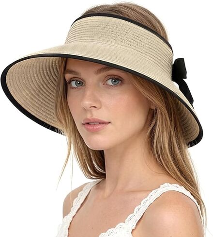 Lanpet Beach Sun Hats for Women Sun Visors Wide Brim Foldable Straw Hats Packable for Travel Vacation in Saudi Arabia
