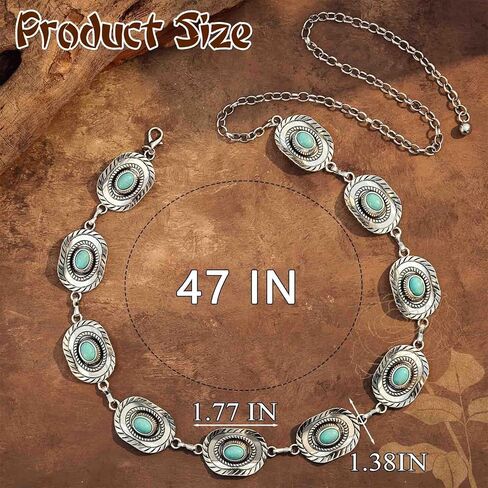 Navoky Turquoise Western Chain Belt Concert Cowboy Waist Belt Women Jewelry Accessories for Outfit in Saudi Arabia