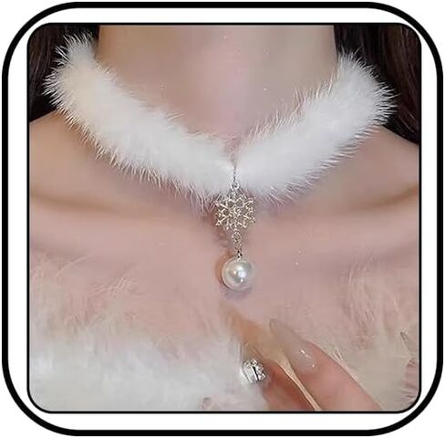Snowflake Choker Necklace for Women Christmas Necklaces Fluffy Pom Pom Earrings Snowflake Pearl Pendant Earrings Winter Christmas Jewelry in Saudi Arabia