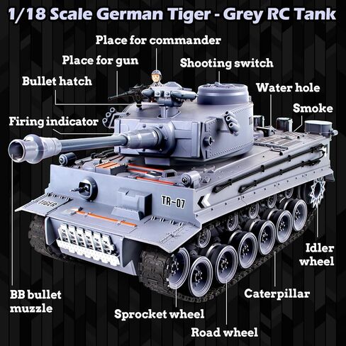 1:18 دبابة للتحكم عن بعد، 2.4 جيجا هرتز German Leopard II RC Tank، 60 دقيقة من أوقات اللعب، ألعاب دبابات الجيش مع BBS وقنابل المياه والصوت والسومكي للبالغين والأعمار من 6 سنوات فما فوق in Kuwait