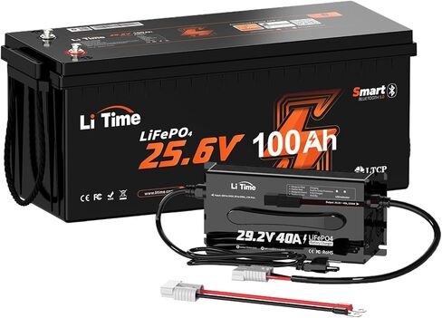 LiTime 24V 50Ah Deep Cycle Lithium Battery with 29.2V&14.6V 10A Charger, Bluetooth 5.0, Low-Temp Protection, Buit in 50A BMS, Group 24, Perfect for Trolling Motors, Yacht, Marine, Boat, RV in Saudi Arabia