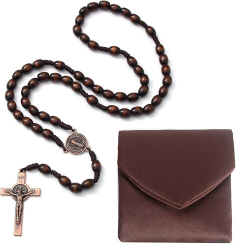 Pocket Rosary for men - Handmade Wooden Catholic Rosaries, Wooden Bead Rosary Necklace, Metal Cross For Catholic Or Christian Gift in Saudi Arabia