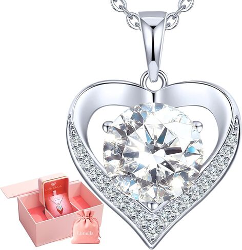 Heart Pendant Necklace Gifts for Wife, Engraved 'I LOVE YOU' Gift for Girlfriend, 1-3 Carat Moissanite Necklace, Anniversary Eternity Jewelry Present for Wife, Birthday Gifts for Women, Christmas Gifts for Women in Saudi Arabia