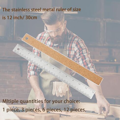 6 Pieces 12 Inch Metal Ruler Stainless Steel Cork Back Ruler Non Slip Straight Edge with Inch and Centimeters in Saudi Arabia