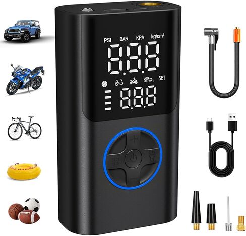 منفاخ إطارات AIRSURE ضاغط هواء محمول، مضخة دراجة مع مقياس ومخرج شحن USB، منفاخ إطارات محمول سريع النفخ بقوة 150 رطل لكل بوصة مربعة للسيارات والدراجات النارية وكرات السكوتر in Kuwait
