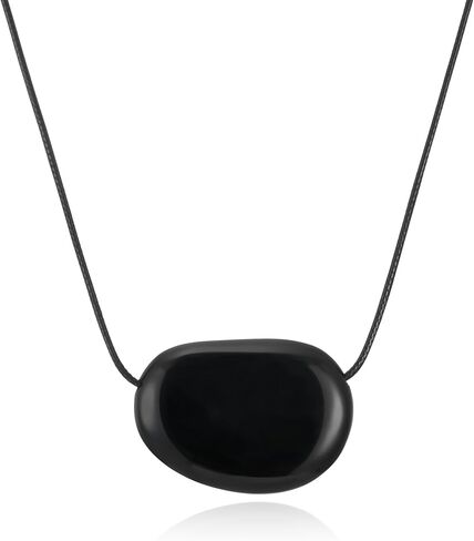 Dr's gift Chunky 14K Gold Plated Bean Necklace for Women Large Charm Statement Pendant Necklace Black Cord Necklaces Gold in Saudi Arabia