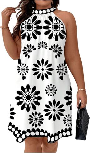 Floerns Women's Plus Size Floral Halter Dress Sleeveless Tie Back Summer A Line Dresses in Saudi Arabia