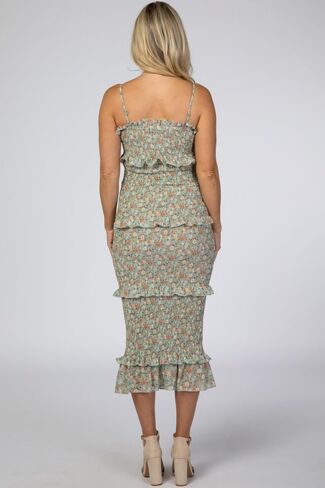 PinkBlush Floral Chiffon Smocked Fitted Maternity Midi Dress in Saudi Arabia