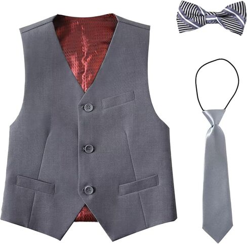 سترة بدلة للأولاد مع ربطة عنق وربطة عنق للأطفال تناسب الصبي مجموعة سترة بشريط خلفي قابل للتعديل in Kuwait