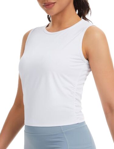 THE GYM PEOPLE Women’s Ruched Tank Tops Slim Fit Breathable Soft Basic Running Yoga Sleeveless Workout Shirts in Saudi Arabia