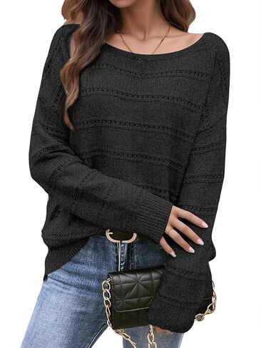 Flamingals Crochet Knit Sweater for Women Long Sleeve Cute Elegant Hollow Out Lightweight Cozy Tunic Sweater Fall Fashion in Saudi Arabia