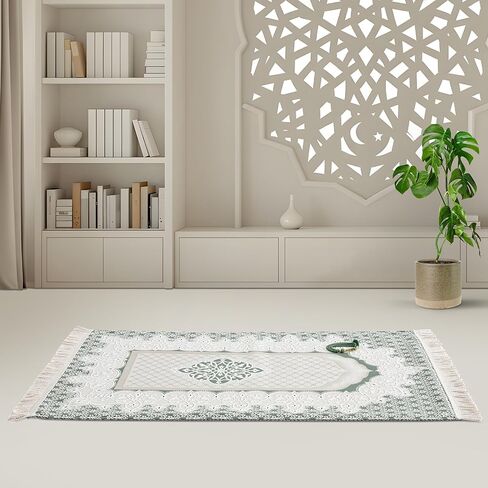 سجادة صلاة إسلامية ناعمة فاخرة من SUMELA مع خرزات صلاة إسلامية - سجادة صلاة سميكة للسفر، هدايا إسلامية للنساء، سجادة صلاة محمولة إسلامية، سجادة صلاة إسلامية للرجال والنساء، هدايا إسلامية (أزرق) in Kuwait