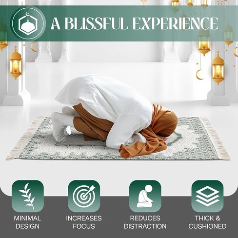 سجادة صلاة إسلامية ناعمة فاخرة من SUMELA مع خرزات صلاة إسلامية - سجادة صلاة سميكة للسفر، هدايا إسلامية للنساء، سجادة صلاة محمولة إسلامية، سجادة صلاة إسلامية للرجال والنساء، هدايا إسلامية (أزرق) in Kuwait