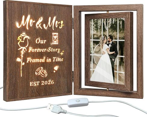 EYITUPC Light Up Wedding Picture Frame for Couples – Wooden Rotating Glowing 4x6 Double Photo Frame with MR & MRS Quote, Rustic Wedding Gifts for Newlyweds & Bridal Shower Gifts in Saudi Arabia