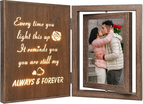 EYITUPC Light Up Wedding Picture Frame for Couples – Wooden Rotating Glowing 4x6 Double Photo Frame with MR & MRS Quote, Rustic Wedding Gifts for Newlyweds & Bridal Shower Gifts in Saudi Arabia
