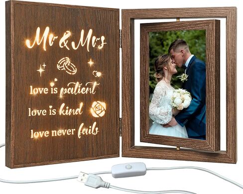 EYITUPC Light Up Wedding Picture Frame for Couples – Wooden Rotating Glowing 4x6 Double Photo Frame with MR & MRS Quote, Rustic Wedding Gifts for Newlyweds & Bridal Shower Gifts in Saudi Arabia