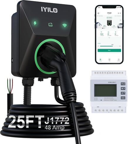 شاحن EV المستوى 2 40 أمبير NEMA 14-50P، معتمد من Energy Star وETL. محطة شحن السيارات الكهربائية 240 فولت. مستشعرات درجة الحرارة المزدوجة في التوصيل والموصل لسلامة المركبات الكهربائية. واي فاي، رفيد، J1772، كابل 25FT in Kuwait