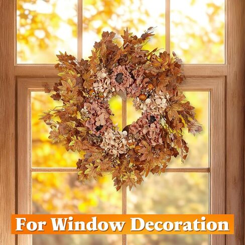 TOPIA 26 بوصة إكليل الكوبية المجففة الاصطناعية، إكليل الخريف الخريف، ديكور باب الأزهار الحريرية اليدوية (لون الخريف الكوبية / أوراق القيقب) in Kuwait