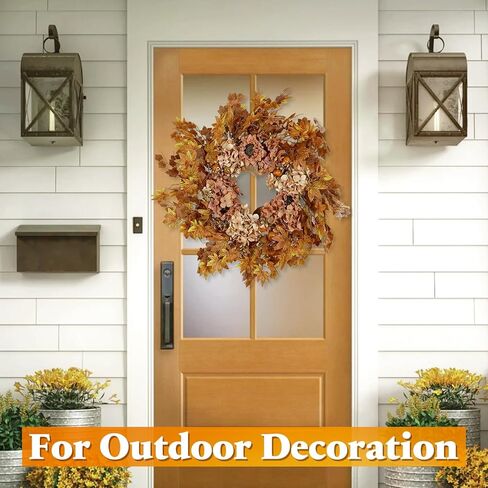 TOPIA 26 بوصة إكليل الكوبية المجففة الاصطناعية، إكليل الخريف الخريف، ديكور باب الأزهار الحريرية اليدوية (لون الخريف الكوبية / أوراق القيقب) in Kuwait