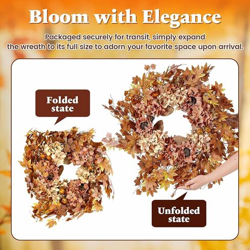 TOPIA 26 بوصة إكليل الكوبية المجففة الاصطناعية، إكليل الخريف الخريف، ديكور باب الأزهار الحريرية اليدوية (لون الخريف الكوبية / أوراق القيقب) in Kuwait