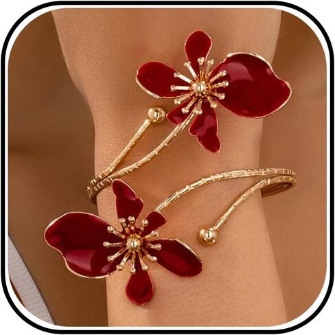 Chunky Gold Bracelet Flower Cuff Bracelets for Women 3D Flower Desigh Bracelet for Women Trendy in Saudi Arabia