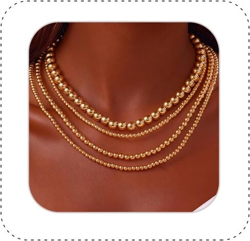 Gold Beaded Necklaces for Women Gold Silver Layered Beaded Necklace Set Punk Hip Hop Chunky Stacking Bead Ball Chain Collar Choker Necklace for Women in Saudi Arabia