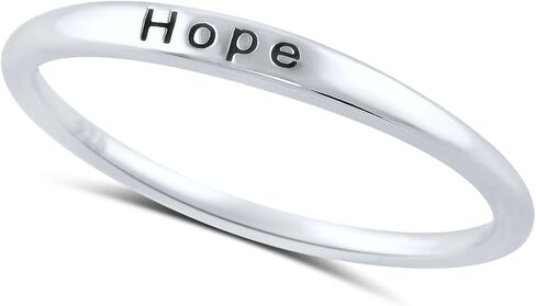 SILVERCLOSEOUT خاتم من الفضة الإسترليني مطلي بالروديوم للسيدات رفيع وقابل للتكديس على شكل كلمة ملهمة (مقاس 4-11) in Kuwait