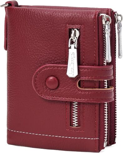 Small Women's Wallet Bifold Card Holder with 2 Zipper Coin Pockets Chain Wallet for Women Soft Leather in Saudi Arabia