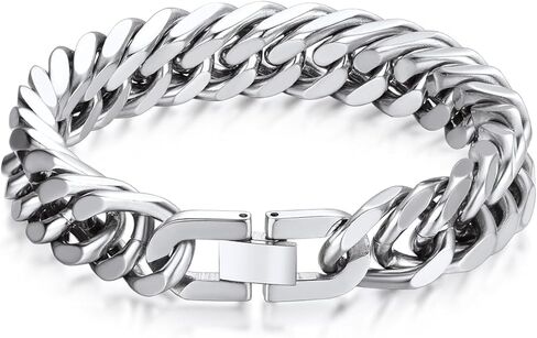 Bandmax Stainless Steel Cuban Hand Chain Bracelet 12MM Chunky Big Heavy Metal Miami Curb Link Chain Wristlet Mens Hip Hop Biker Rapper Chain Jewelry Gift in Saudi Arabia