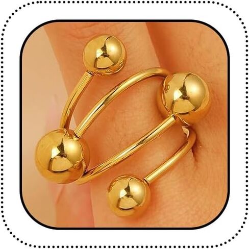 Stylish Round Beads Ball Finger Rings Stack for Women, Statement Stainless Steel Bead Stackable Open Knuckle Ring Fashion Cocktail Party Jewelry Gift in Saudi Arabia