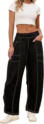 Womens Casual Wide Leg Pants Workout Baggy Barrel Lounge Drawstring Sweatpants with Pockets in Saudi Arabia