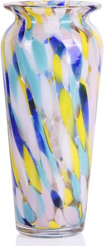 PlivBloom Green Hand Blown Glass Vase – Tall Speckled Decorative Centerpiece in Murano Style for Dining Table, Coffee Table, Mantel, Entryway, or Bookshelf in Coastal or Modern Decor (Green) in Saudi Arabia