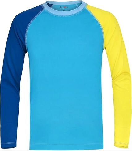 قميص سباحة WeVSwe للأولاد من Rash Guard بعامل حماية من الأشعة فوق البنفسجية 50+ قمصان ركوب الأمواج خالية من العلامات وأكمام طويلة وصديقة للبيئة معاد تدويرها من 2 إلى 12 سنة in Kuwait