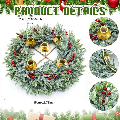 XunYee Advent Candle Holder Wreath Set of 5 with 5 Flameless Candles Christmas Advent Berry Champagne Flower Wreath Rings for Table Centerpiece Fireplace Festival Home Church Decor(Vivid) in Saudi Arabia