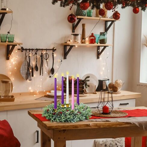 XunYee Advent Candle Holder Wreath Set of 5 with 5 Flameless Candles Christmas Advent Berry Champagne Flower Wreath Rings for Table Centerpiece Fireplace Festival Home Church Decor(Vivid) in Saudi Arabia