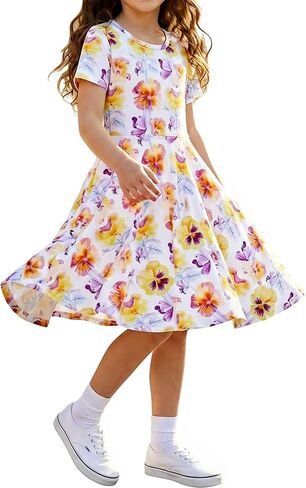 PATPAT Toddler Girls Short Sleeve Summer Dress Skater Twirl Casual A Line T-Shirt Dresses 3-8 Years in Saudi Arabia