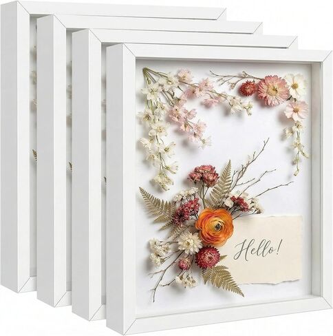 4 Pack Shadow Box Frame Display Cases, 8"x 10" Wood Deep Black Handicrafts Shadowbox for Flowers Jersey Wedding (White) in Saudi Arabia