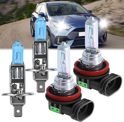SHENKENUO مناسب لمصباح Ford Focus (2012-2018) لمصباح هالوجين أمامي، H1 شعاع عالٍ + مجموعة شعاع منخفض H11 - مجموعة مصابيح أمامية عالية الأداء، التوصيل والتشغيل (يحتوي على 4 مصابيح) in Kuwait