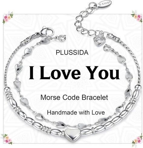 Silver Stars Bling Charm Link Bracelet for Women,Morse Code Bracelets for Women Brave and Beautiful Inspirational Gifts Adjustable Mother's Day Gift Anniversary Birthday Jewelry for Wife Girlfriend in Saudi Arabia