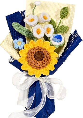 Hlenbin Graduation Gifts Crochet Flowers Bouquet, Handmade Sunflower Rose Bear Graduations Flower Bouquet for Birthday, Teacher Appreciation Gifts, Christmas, Home Décor (Include Card) Blue in Saudi Arabia