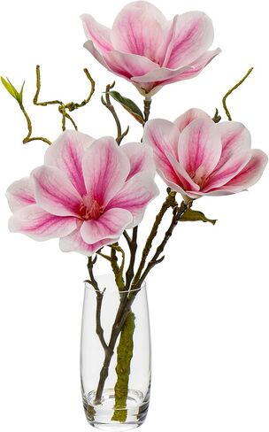 DILATATA Faux Flowers in Vase 14.5" Magnolias Flowers Arrangement with Faux Water Real Touch Flowers for Wedding Table Centerpiece Home Decor, White in Saudi Arabia