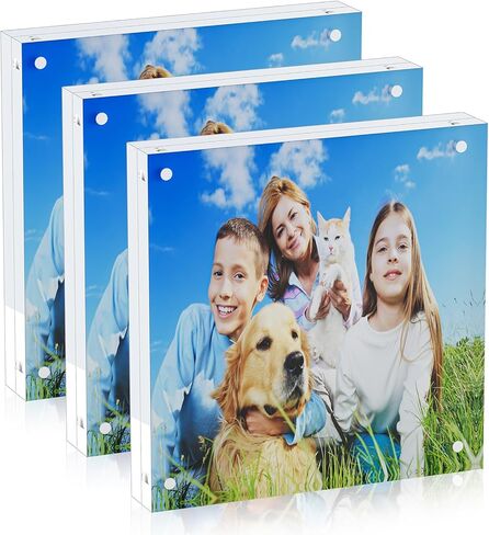 3 Pack Acrylic Picture Frames 4x6, 20%thicker Free Standing Desktop Display,Strong Magnetic Photo Frame, Double Sided Clear Picture Frames , Frameless Standing Desktop Frame for Home, Office, Gift Ready in Saudi Arabia
