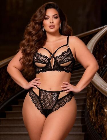 Women's 2 Pieces Lingerie Set Bra and Panty Set Cutout Bustier with Underwire Hook Closure Lace Hollow Out Thong in Saudi Arabia