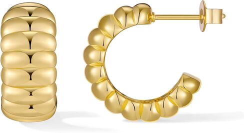 أقراط نوكميت هوجي هوب للنساء، أقراط معدنية مختلطة من الذهب والفضة عيار 14 قيراط على شكل حرف C، أقراط هندسية صغيرة متعددة البيان، هدايا مجوهرات سادة عالية التلميع غير مشوهة in Kuwait