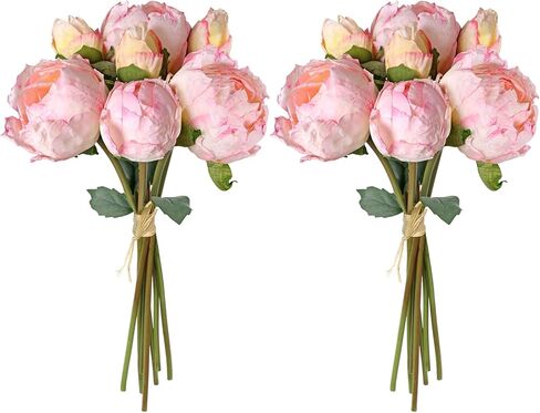 TOCHGREEN Artificial Peonies Silk Flowers 2 Bouquets Vintage Fake Peonies 14pcs Heads Faux Peony Flowers with Stems for Home Wedding Table Decoration Bridal Bouquet Floral Arrangement (White, 2PCS) in Saudi Arabia