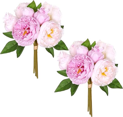 TOCHGREEN Artificial Peonies Silk Flowers 2 Bouquets Vintage Fake Peonies 14pcs Heads Faux Peony Flowers with Stems for Home Wedding Table Decoration Bridal Bouquet Floral Arrangement (White, 2PCS) in Saudi Arabia