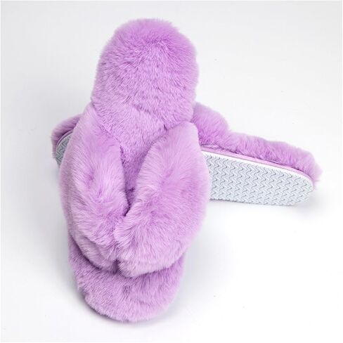 Roxoni Fuzzy House Slippers for Women Comfortable Furry Spa Thongs Cozy Slip On Flip Flops Soft Insole & Rubber Outsole in Saudi Arabia